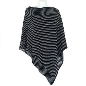 Chico’s‎ Black & White Knit Asymmetrical Hemline Pullover Style Poncho Sweater